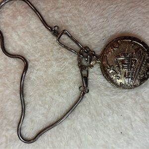 Vintage Locomotive Train Pocket Watch Pendant Necklace